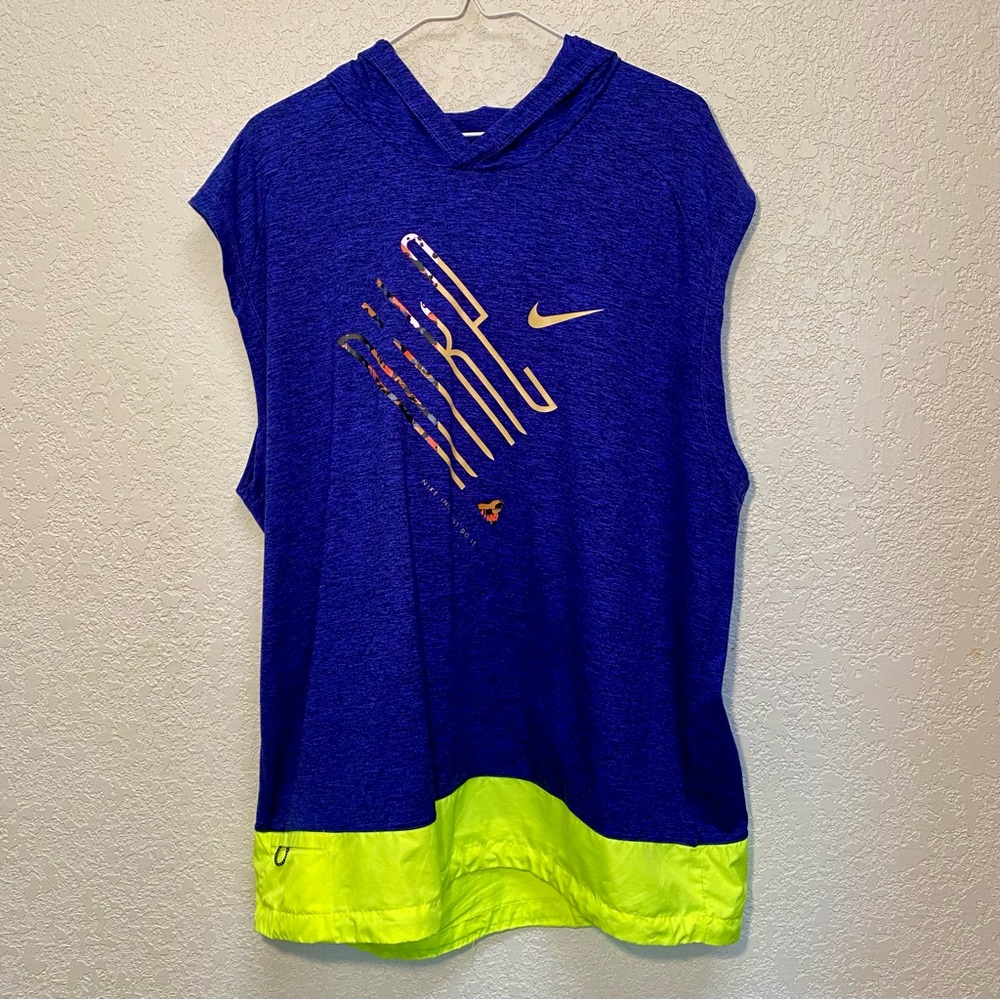 Nike Running Hoodie Men’s XL Blue / Volt Sleeveless Element Training Fitness Top